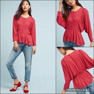 Anthro Maeve Red Polkadot Blouse Top